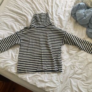 Off white and navy blue striped turtle neck
